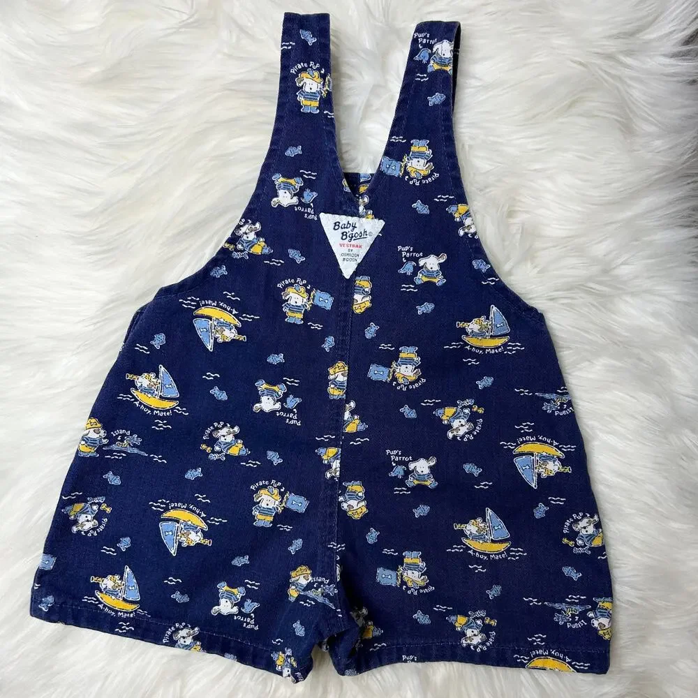 VTG Baby B’gosh OshKosh Vestback Shorts Overalls Shortalls USA 12M Puppy Pirate